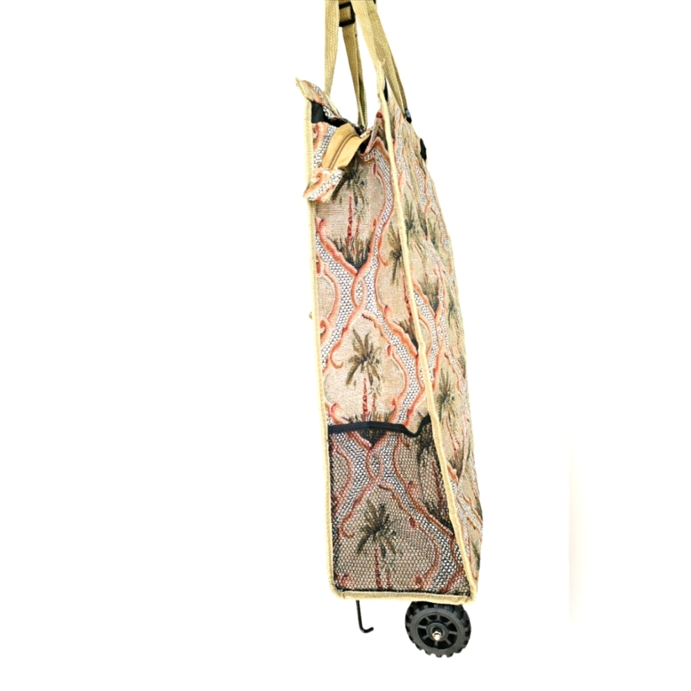 Vintage Bovano USA Fold up Collapsible Rolling Travel Bag Suitcase Palm Trees - Picture 3 of 15